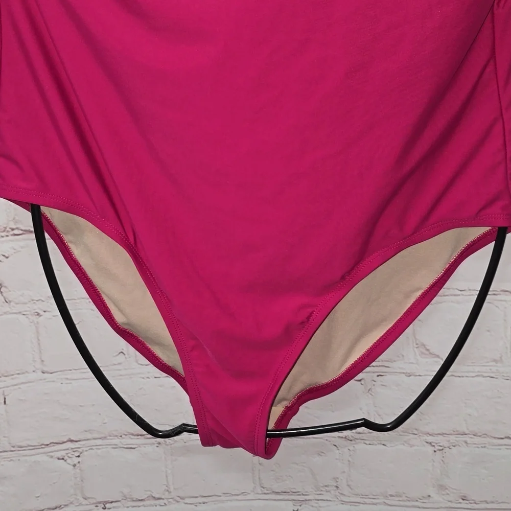 Kona Sol One Piece Swimsuit Ruffle One Shoulder Full Coverage Seat Hot Pink - Picture 4 of 15